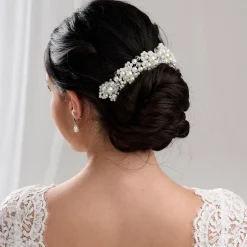 Lace & Favour Pearl Hair Accessories | Silver Hair Accessories*Laura Statement Pearl Bridal Headpiece Ivory/ Silver