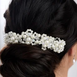 Lace & Favour Pearl Hair Accessories | Silver Hair Accessories*Laura Statement Pearl Bridal Headpiece Ivory/ Silver