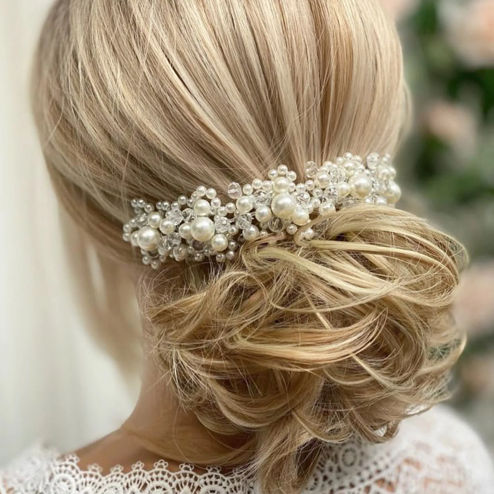 Lace & Favour Pearl Hair Accessories | Silver Hair Accessories*Laura Statement Pearl Bridal Headpiece Ivory/ Silver