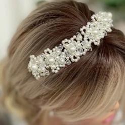 Lace & Favour Pearl Hair Accessories | Silver Hair Accessories*Laura Statement Pearl Bridal Headpiece Ivory/ Silver