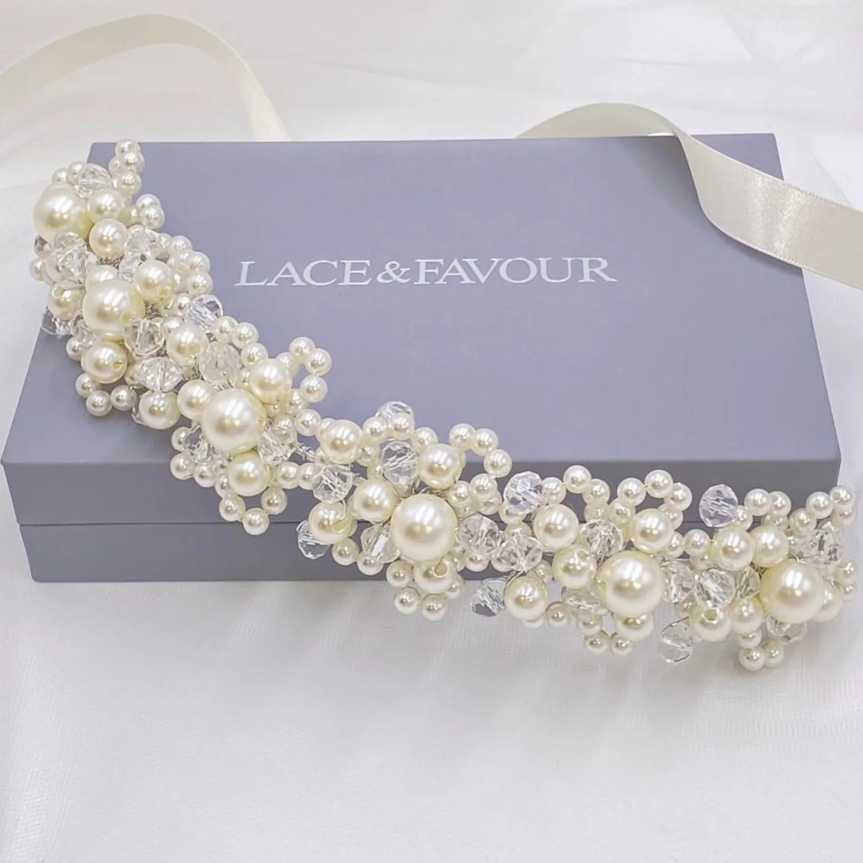 Lace & Favour Pearl Hair Accessories | Silver Hair Accessories*Laura Statement Pearl Bridal Headpiece Ivory/ Silver