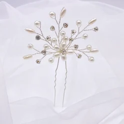 Lace & Favour Bridesmaid Gifts | Pearl Hair Accessories*Leia Floral Pearl and Crystal Spray Hair Pin Ivory/ Silver