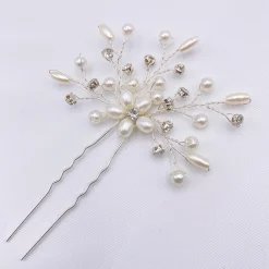 Lace & Favour Bridesmaid Gifts | Pearl Hair Accessories*Leia Floral Pearl and Crystal Spray Hair Pin Ivory/ Silver
