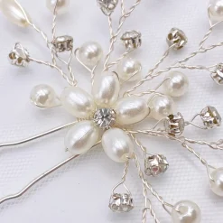 Lace & Favour Bridesmaid Gifts | Pearl Hair Accessories*Leia Floral Pearl and Crystal Spray Hair Pin Ivory/ Silver
