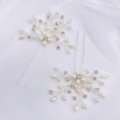 Lace & Favour Bridesmaid Gifts | Pearl Hair Accessories*Leia Floral Pearl and Crystal Spray Hair Pin Ivory/ Silver