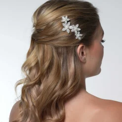 Poirier Prom Hair Clips & Combs | Crystal Hair Accessories*Leilani Crystal Floral Hair Comb Ivory/ Silver