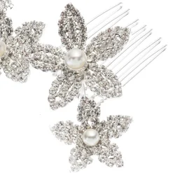 Poirier Prom Hair Clips & Combs | Crystal Hair Accessories*Leilani Crystal Floral Hair Comb Ivory/ Silver