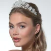 Poirier Prom Headbands & Tiaras | Crystal Hair Accessories*Leilani Statement Crystal Floral Wedding Crown Ivory/ Silver