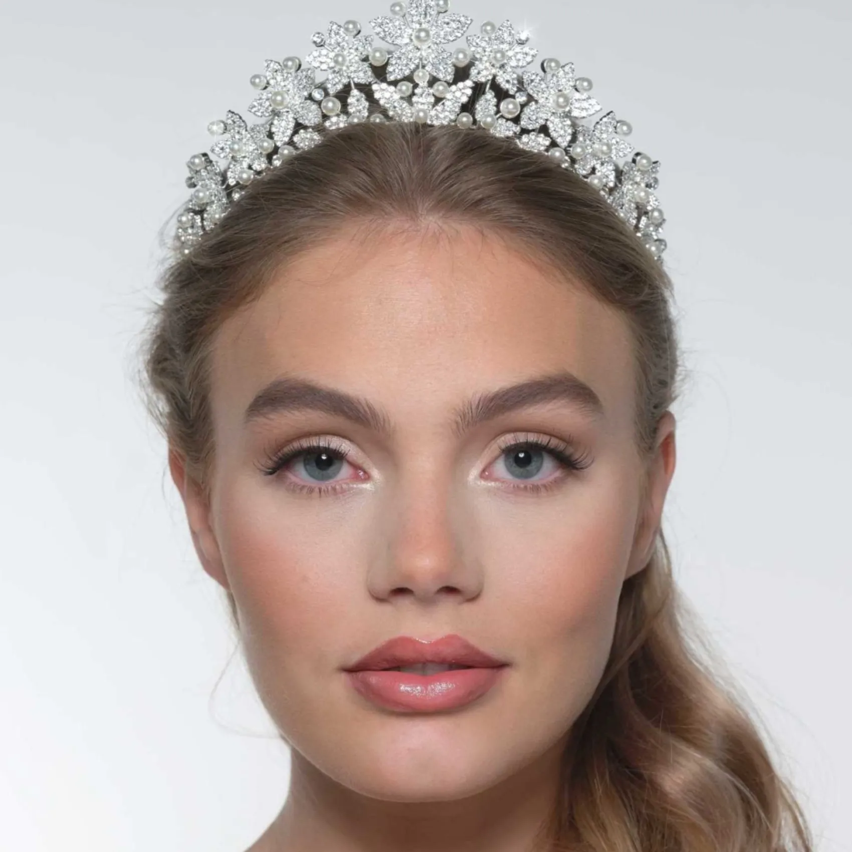 Poirier Prom Headbands & Tiaras | Crystal Hair Accessories*Leilani Statement Crystal Floral Wedding Crown Ivory/ Silver