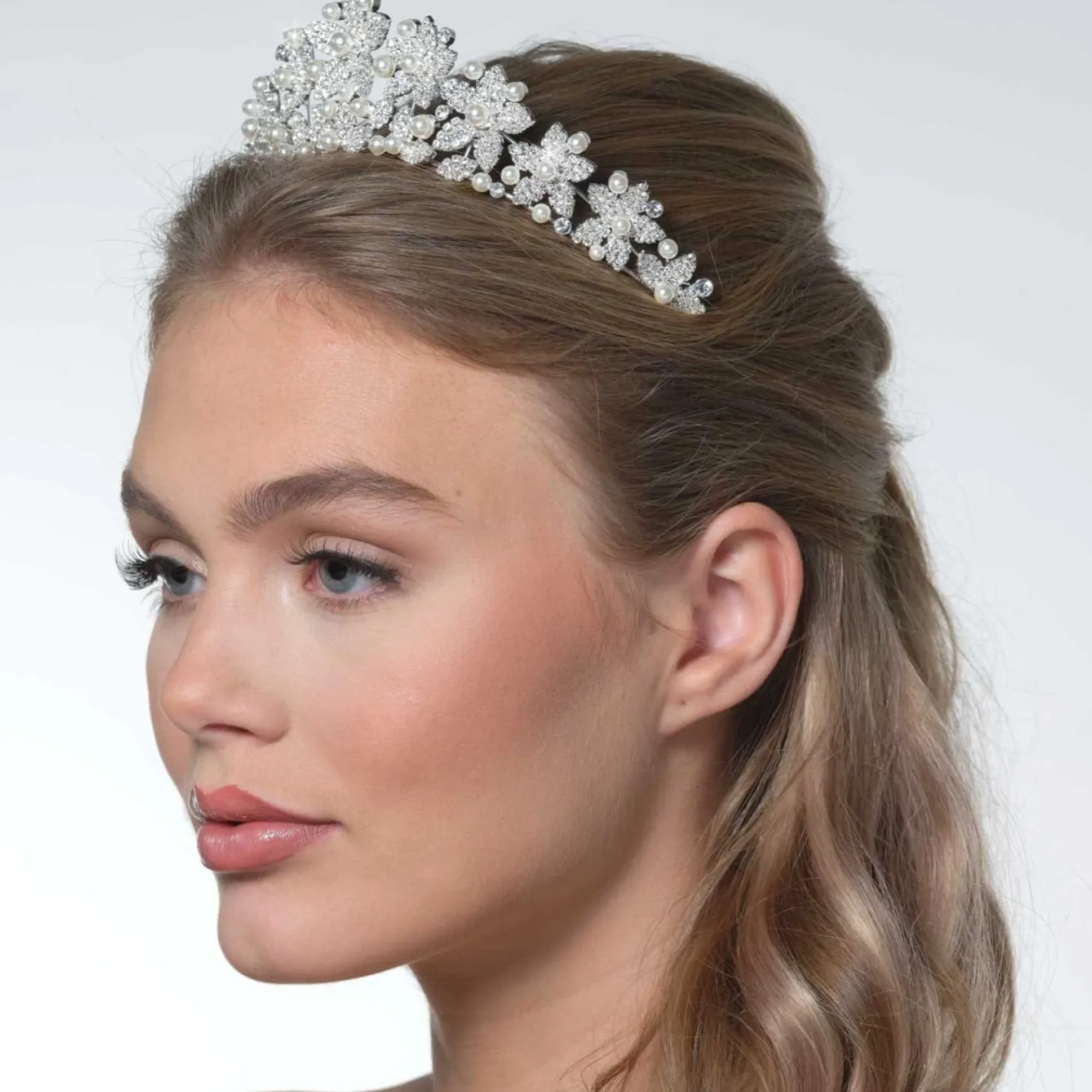 Poirier Prom Headbands & Tiaras | Crystal Hair Accessories*Leilani Statement Crystal Floral Wedding Crown Ivory/ Silver