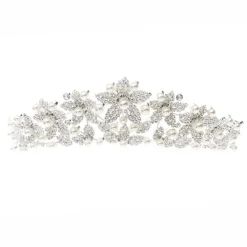 Poirier Prom Headbands & Tiaras | Crystal Hair Accessories*Leilani Statement Crystal Floral Wedding Crown Ivory/ Silver