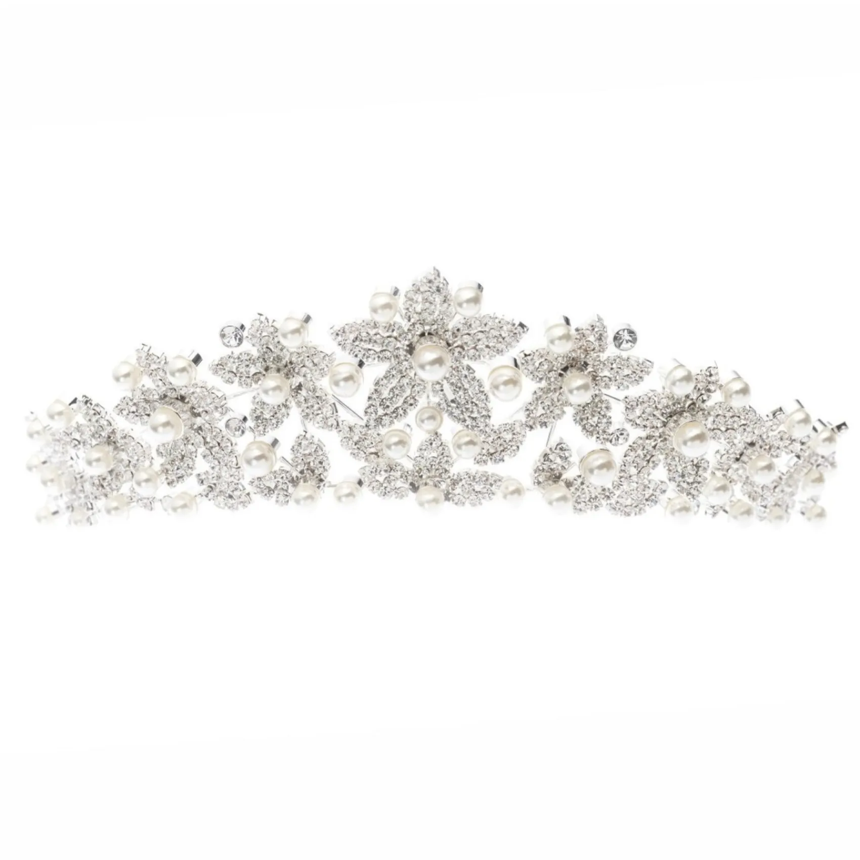 Poirier Prom Headbands & Tiaras | Crystal Hair Accessories*Leilani Statement Crystal Floral Wedding Crown Ivory/ Silver