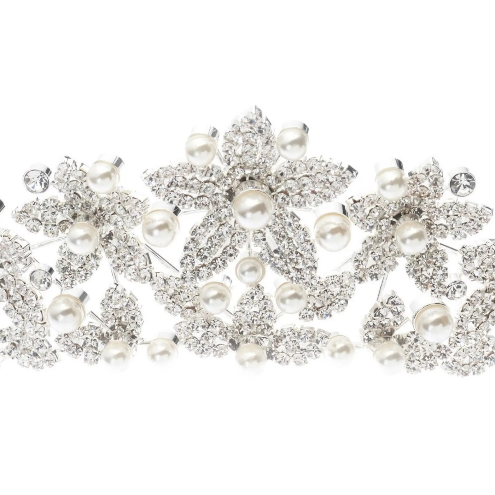 Poirier Prom Headbands & Tiaras | Crystal Hair Accessories*Leilani Statement Crystal Floral Wedding Crown Ivory/ Silver