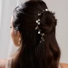 Lace & Favour Pearl Hair Accessories | Gold Hair Accessories*Letisha Ivory Flowers and Pearl Sprigs Wedding Hair Vine (Gold) Ivory/ Gold