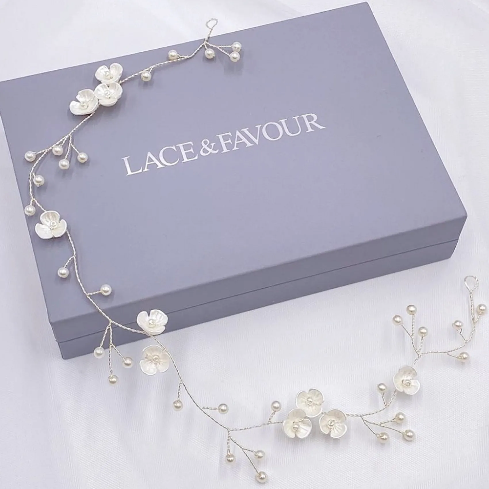 Lace & Favour Pearl Hair Accessories | Silver Hair Accessories*Letisha Ivory Flowers and Pearl Sprigs Wedding Hair Vine (Silver) Ivory/ Silver
