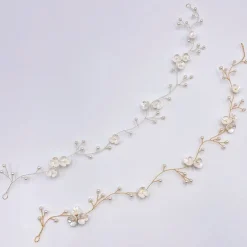Lace & Favour Pearl Hair Accessories | Silver Hair Accessories*Letisha Ivory Flowers and Pearl Sprigs Wedding Hair Vine (Silver) Ivory/ Silver
