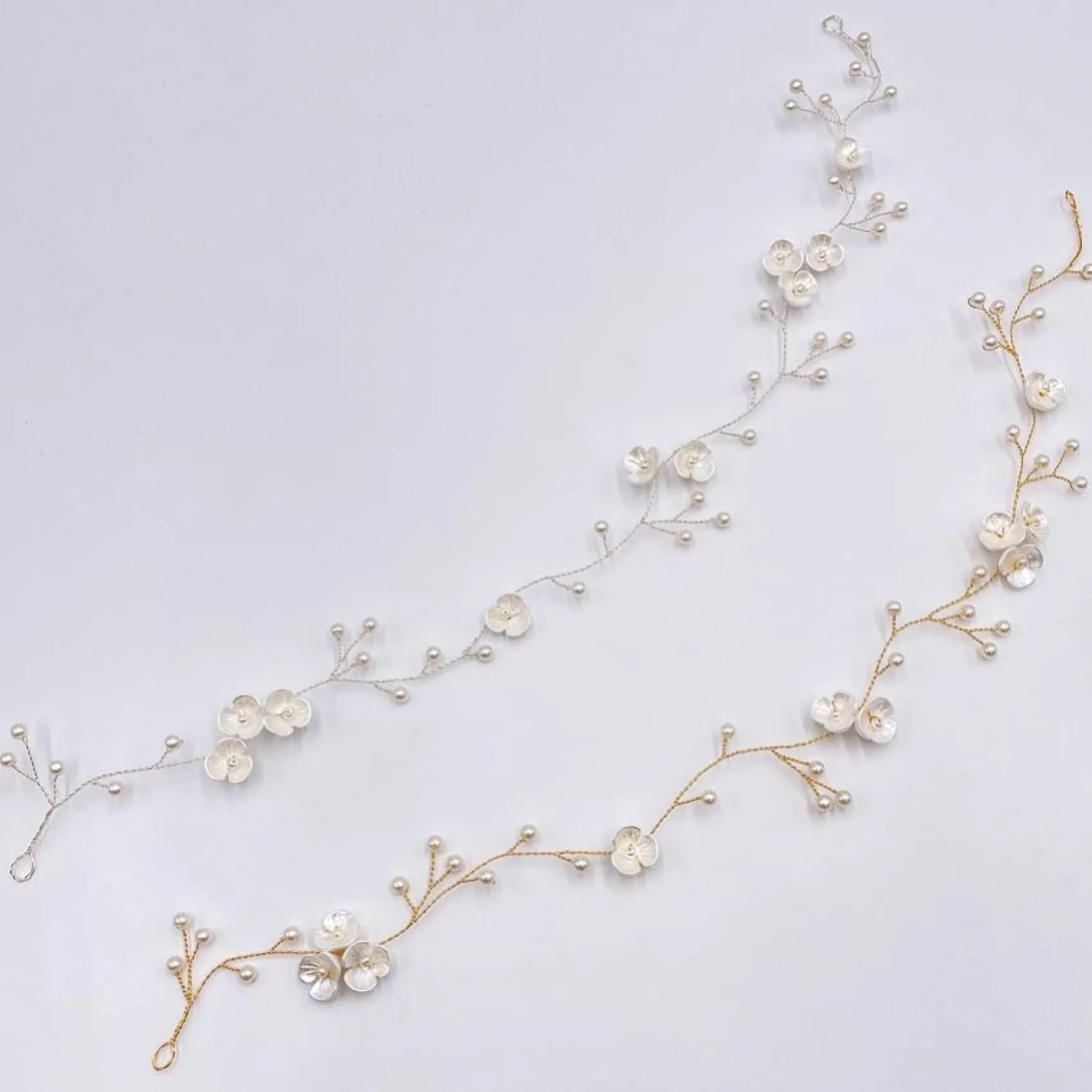 Lace & Favour Pearl Hair Accessories | Silver Hair Accessories*Letisha Ivory Flowers and Pearl Sprigs Wedding Hair Vine (Silver) Ivory/ Silver