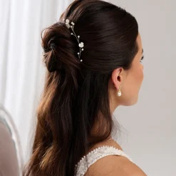 Lace & Favour Pearl Hair Accessories | Gold Hair Accessories*Letisha Ivory Flowers and Pearl Sprigs Wedding Hair Vine (Gold) Ivory/ Gold