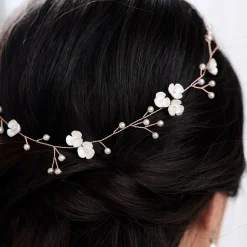 Lace & Favour Pearl Hair Accessories | Rose Gold Hair Accessories*Letisha Ivory Flowers and Pearl Sprigs Wedding Hair Vine (Rose Gold) Ivory/ Rose Gold