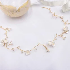 Lace & Favour Pearl Hair Accessories | Gold Hair Accessories*Letisha Ivory Flowers and Pearl Sprigs Wedding Hair Vine (Gold) Ivory/ Gold