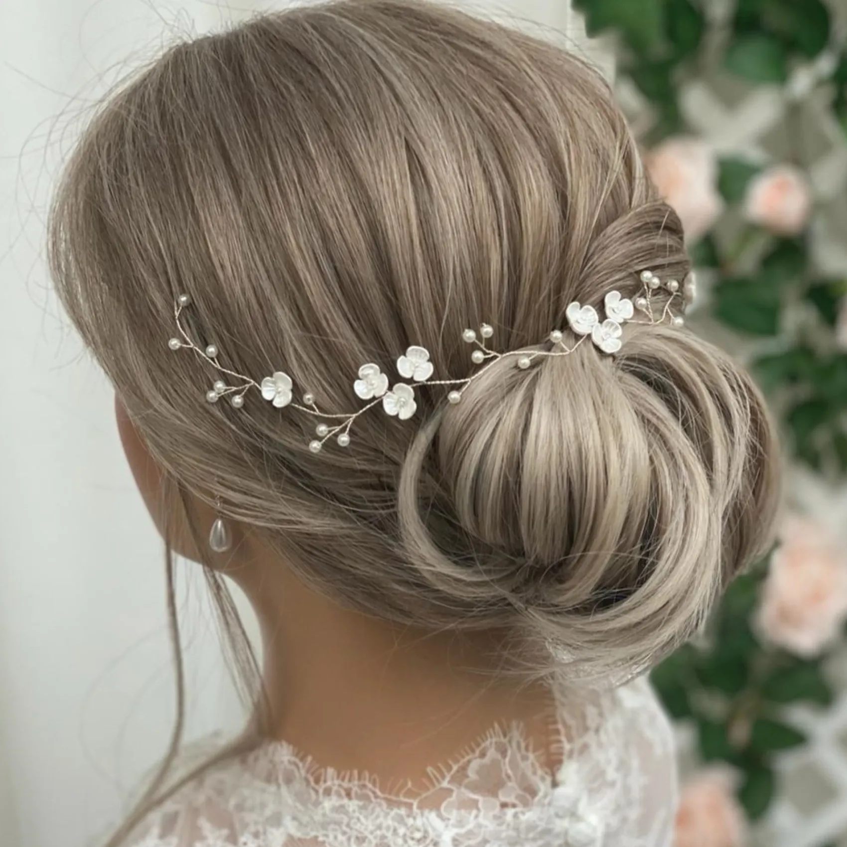 Lace & Favour Pearl Hair Accessories | Silver Hair Accessories*Letisha Ivory Flowers and Pearl Sprigs Wedding Hair Vine (Silver) Ivory/ Silver