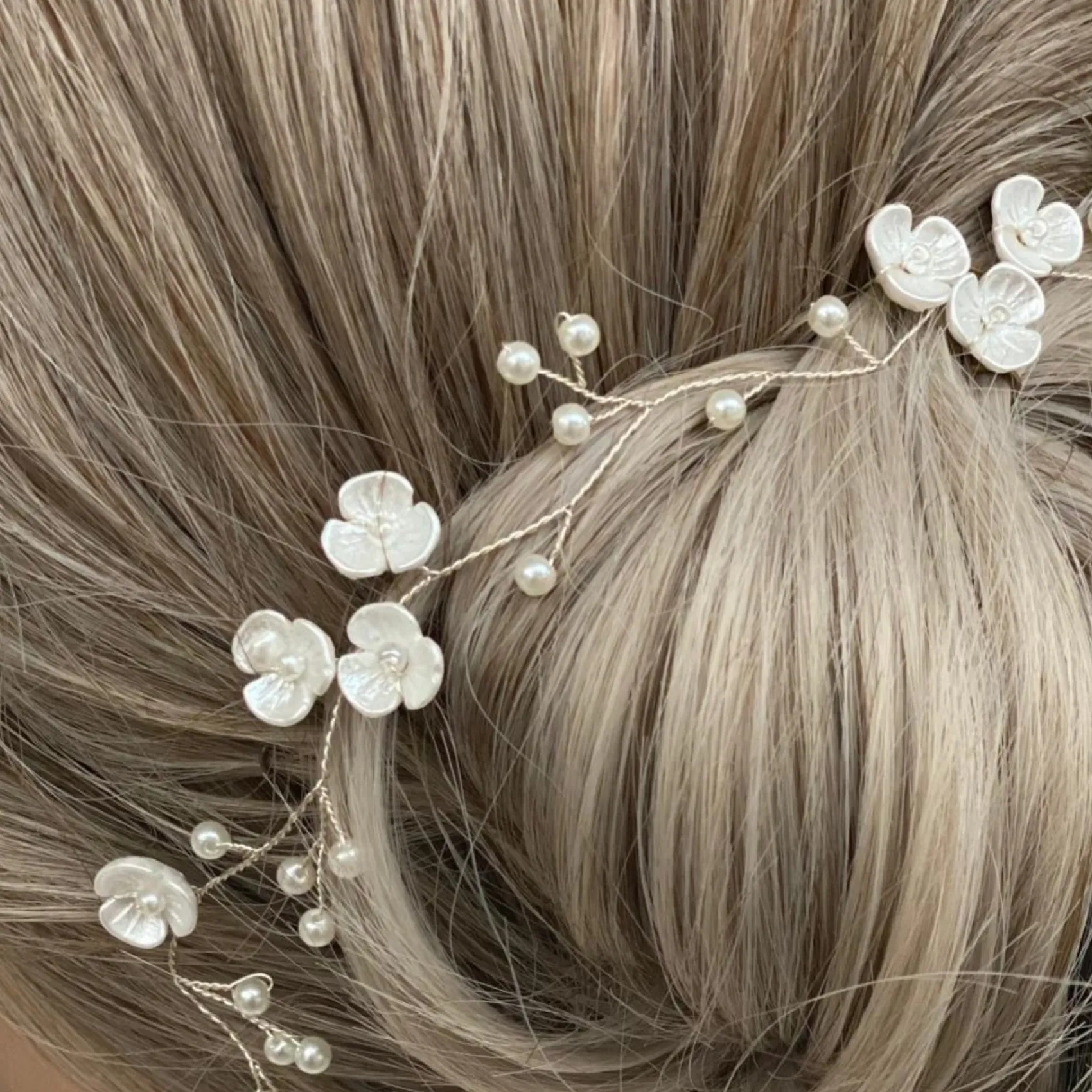Lace & Favour Pearl Hair Accessories | Silver Hair Accessories*Letisha Ivory Flowers and Pearl Sprigs Wedding Hair Vine (Silver) Ivory/ Silver