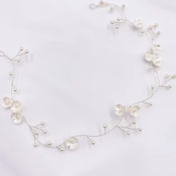 Lace & Favour Pearl Hair Accessories | Silver Hair Accessories*Letisha Ivory Flowers and Pearl Sprigs Wedding Hair Vine (Silver) Ivory/ Silver