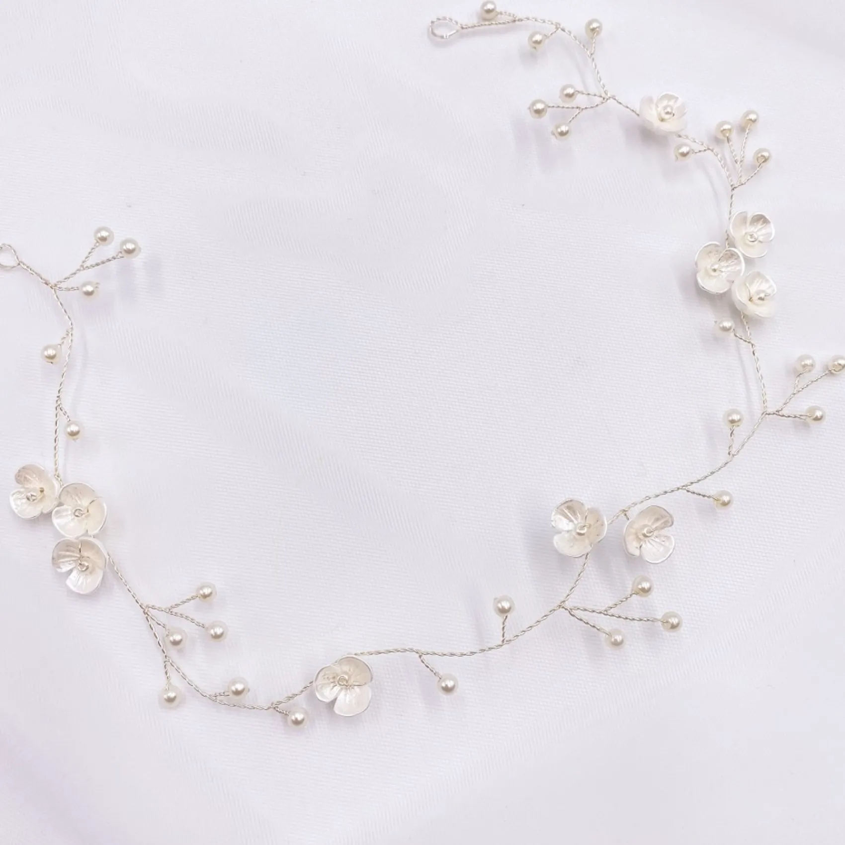 Lace & Favour Pearl Hair Accessories | Silver Hair Accessories*Letisha Ivory Flowers and Pearl Sprigs Wedding Hair Vine (Silver) Ivory/ Silver