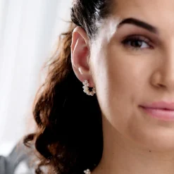 Lace & Favour Pearl Jewellery | Silver Wedding Jewellery*Liana Freshwater Pearl Small Hoop Earrings Ivory/ Silver
