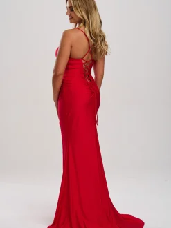 Linzi Jay Linzi Jay Prom Dresses | Red Prom Dresses*Cowl Neck Ruched Corset Prom Dress with Slit
