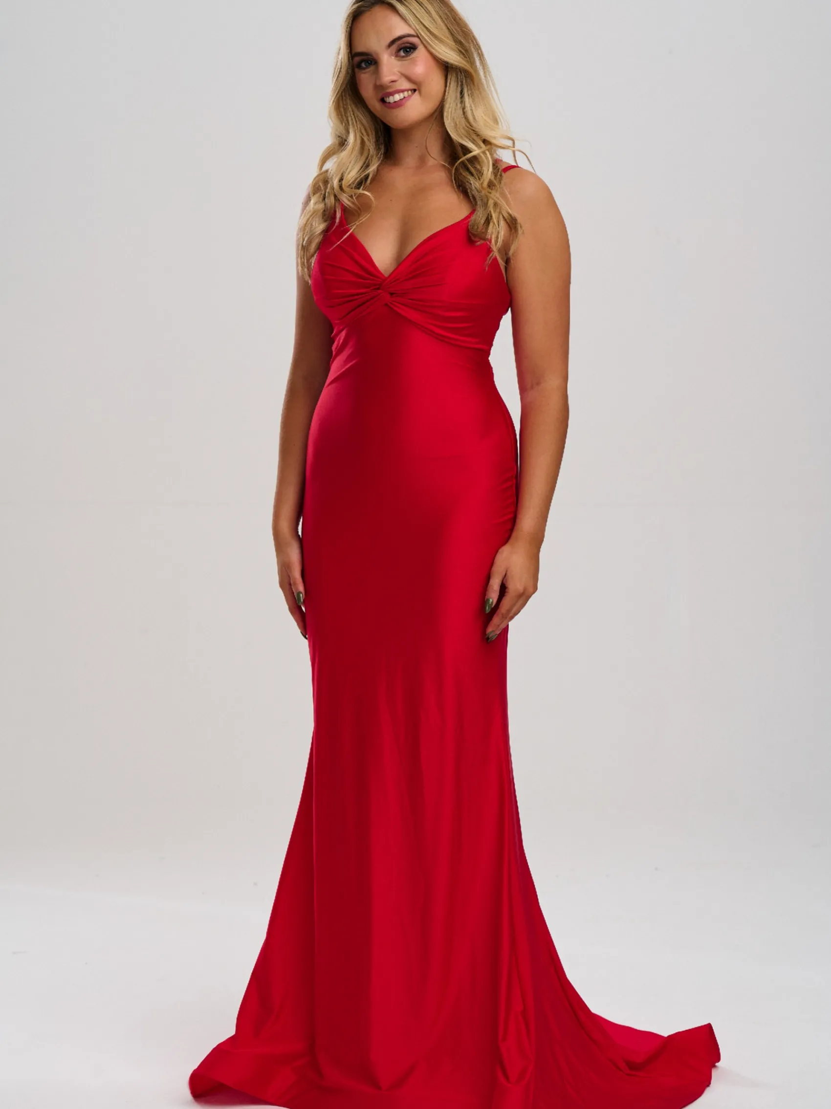 Linzi Jay Linzi Jay Prom Dresses | Red Prom Dresses*Gathered Front Tie Back Mermaid Prom Dress with Train