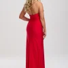 Linzi Jay Linzi Jay Prom Dresses | Red Prom Dresses*Halter Neck Stretch Satin Prom Dress with Train