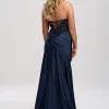 Linzi Jay Linzi Jay Prom Dresses | Navy Prom Dresses*Navy Strapless Beaded Corset Prom Dress with Slit