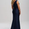 Linzi Jay Linzi Jay Prom Dresses | Navy Prom Dresses*One Shoulder Stretch Satin Prom Dress with Slit and Train