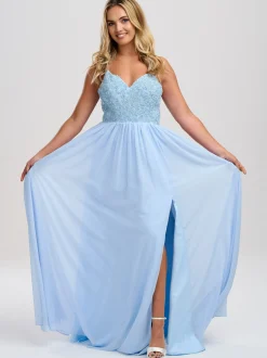 Linzi Jay Linzi Jay Prom Dresses | Light Blue Prom Dresses*Pale Blue Beaded A Line Chiffon Prom Dress with Slit
