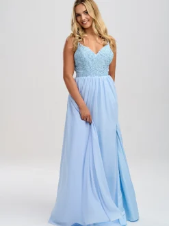 Linzi Jay Linzi Jay Prom Dresses | Light Blue Prom Dresses*Pale Blue Beaded A Line Chiffon Prom Dress with Slit