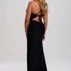 Linzi Jay Linzi Jay Prom Dresses | Black Prom Dresses*Ruched Tie Back Stretch Satin Prom Dress with Slit
