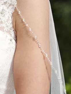 Linzi Jay Fingertip Veils | Elbow Length Veils*Single Tier Veil with Pearl and Beaded Edge LA959 Ivory