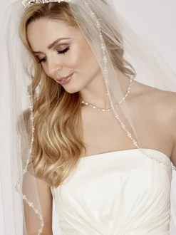 Linzi Jay Single Tier Veils | Chapel Length & Cathedral Veils*Single Tier Veil with Pearl and Beaded Edge LA951 Ivory