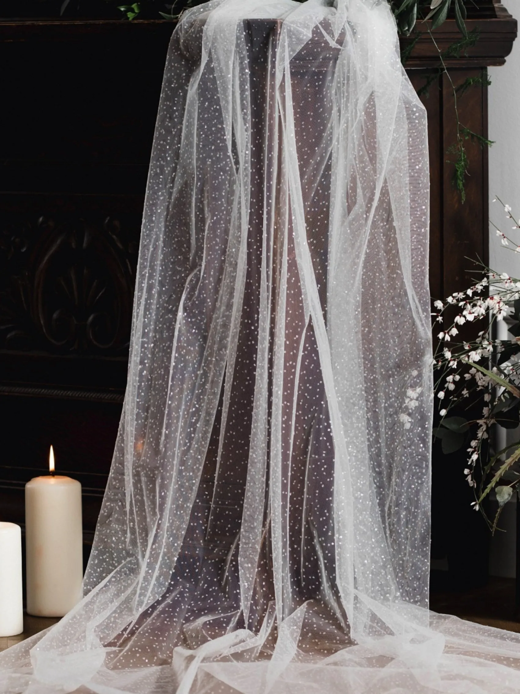 Linzi Jay Single Tier Veils | Chapel Length & Cathedral Veils*Sparkly Tulle Single Tier Bridal Veil LA602 Ivory