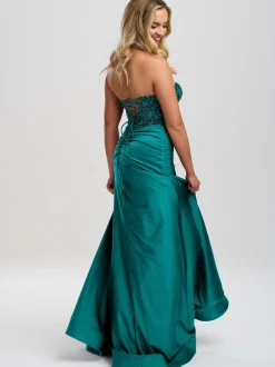 Linzi Jay Linzi Jay Prom Dresses | Teal Prom Dresses*Teal Strapless Beaded Corset Prom Dress with Slit