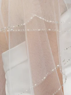 Linzi Jay Two Tier Veils | Fingertip Veils*Two Tier Fingertip Veil with Pearl and Beaded Edge | LA929 Ivory