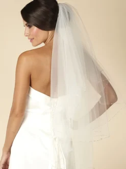 Linzi Jay Two Tier Veils | Fingertip Veils*Two Tier Fingertip Veil with Pearl and Beaded Edge | LA929 Ivory
