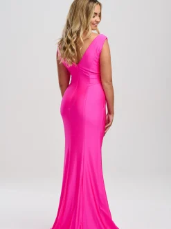 Linzi Jay Linzi Jay Prom Dresses | Pink Prom Dresses*V Neck Satin Jersey Fitted Prom Dress