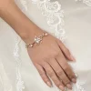 Lace & Favour Pearl Jewellery | Rose Gold Wedding Jewellery*Lola Freshwater Pearl and Crystal Leaves Wedding Bracelet (Rose Gold) Ivory/ Rose Gold