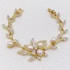 Lace & Favour Pearl Jewellery | Gold Wedding Jewellery*Lola Freshwater Pearl and Crystal Leaves Wedding Bracelet (Gold) Ivory/ Gold