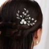 Lace & Favour Pearl Hair Accessories | Silver Hair Accessories*Lottie Floral Pearl and Crystal Hair Pin Ivory/ Silver