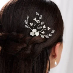 Lace & Favour Pearl Hair Accessories | Silver Hair Accessories*Lottie Floral Pearl and Crystal Hair Pin Ivory/ Silver