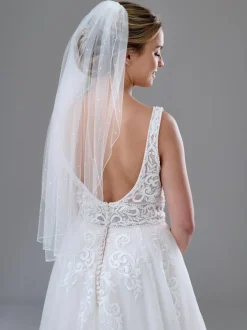 Twilight Designs Single Tier Veils | Elbow Length Veils*Lovington Single Tier Scattered Diamante Veil with Corded Edge Ivory