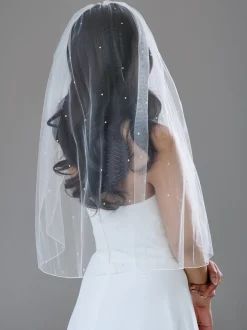 Twilight Designs Single Tier Veils | Elbow Length Veils*Lovington Single Tier Scattered Diamante Veil with Corded Edge Ivory